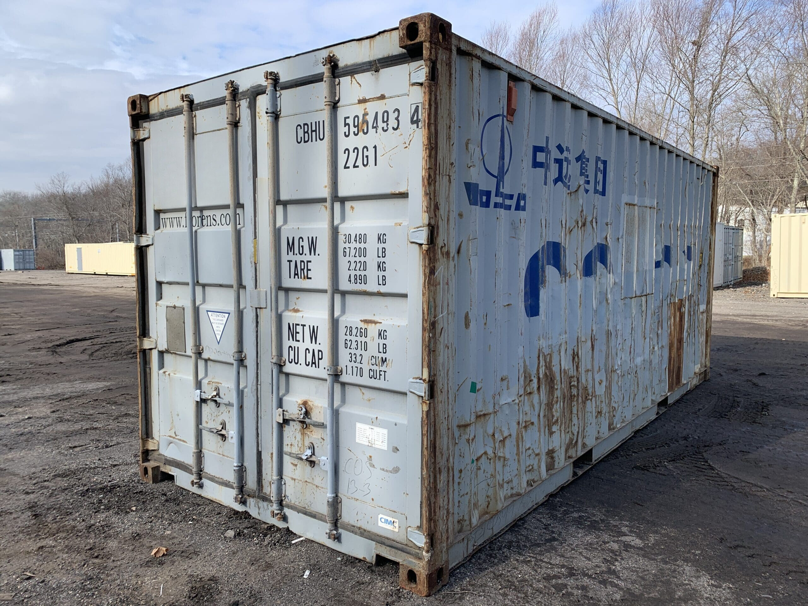 Untitled-design-47.png 20′ x 8′ x 8.5′ Tall– **AS IS**Door Seals Show Light** Used Shipping / Storage Container – GRAY - Image 1