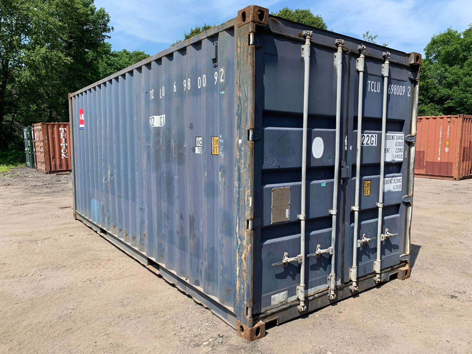 Untitled-design-52.png 20′ x 8′ x 8.5′ Tall –Used Shipping / Storage Container-Wind and Watertight – Blue - Image 1