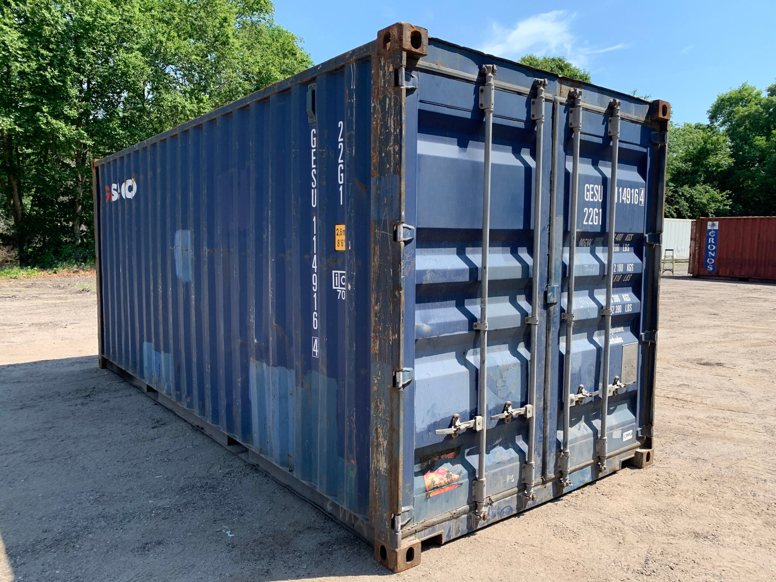 Untitled-design-53.png 20′ x 8′ x 8.5′ Tall –Used Shipping / Storage Container-Wind and Watertight – Blue - Image 1