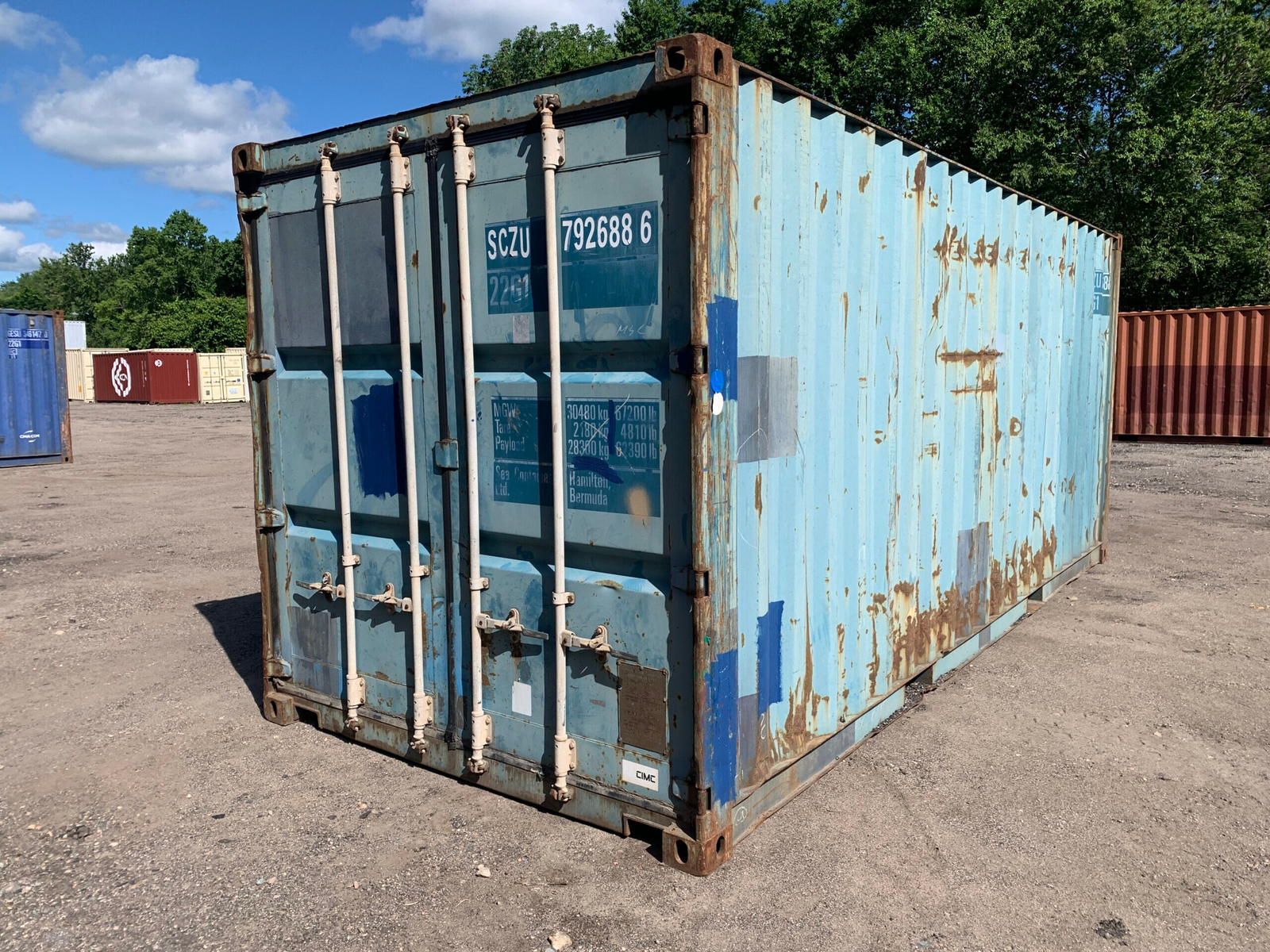 Untitled-design-54.png 20′ x 8′ x 8.5′ Tall –Used Shipping / Storage Container-Wind and Watertight – Blue - Image 1