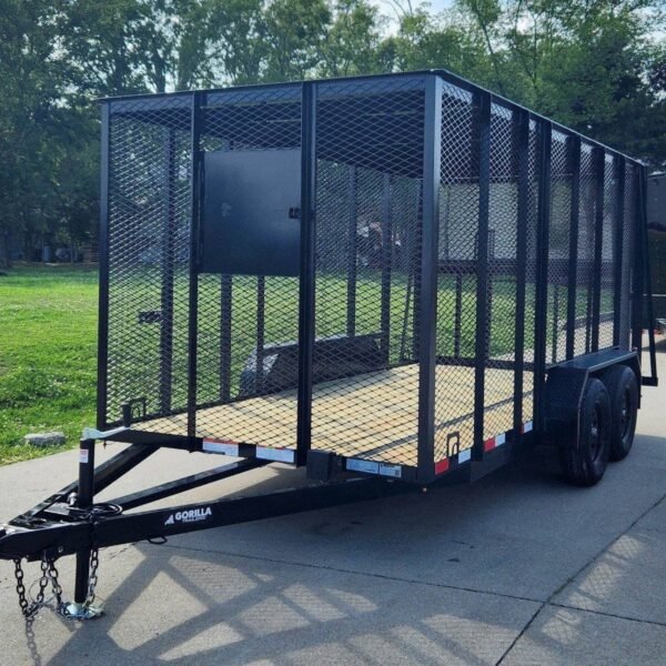 6.4×14 Straight Deck Utility Trailer 6ft Mesh Sides with Metal Roof (2) 3,500lb Axles