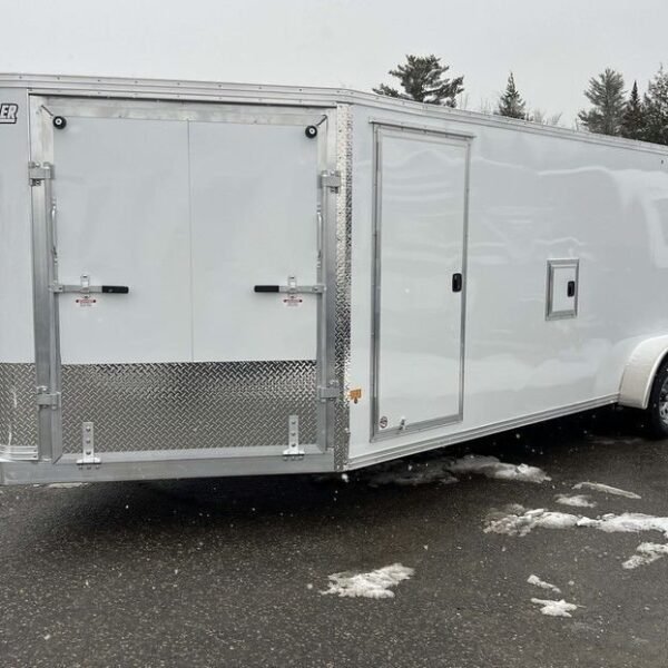 2024 E-Z Hauler 7×24 Aluminum 4-Place Drive In/Out w/Tapered Ramps, Rear Canopy