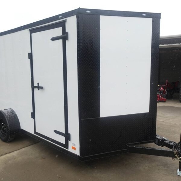7×12 Enclosed Trailer White V-Nose Blackout Package 3,500lb Axle Storage