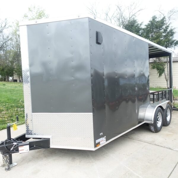 7×16 Charcoal V Nose Hybrid Enclosed Trailer (2) 5200lb Axles with Brakes