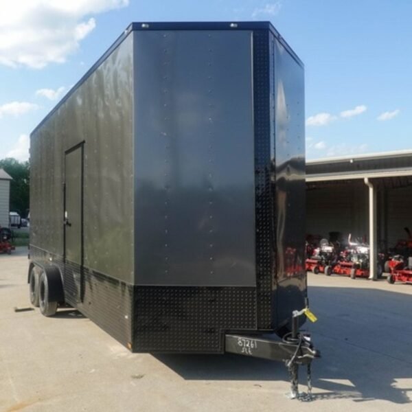 7×20 V Nose Charcoal With Black Out Trim Enclosed Trailer (2) 3500 LB Axles 9 Ft Interior height Barn Doors