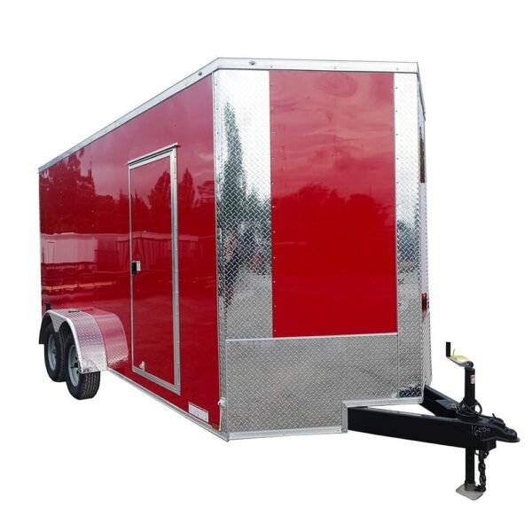 7×16 Red  V-Nose Enclosed Trailer (2) 3,500lb Axles 7ft Interior