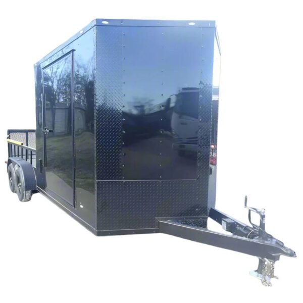 7×18 Black with Blackout Hybrid Enclosed Trailer (2) 7K Axles Storage 50 Amp Elec