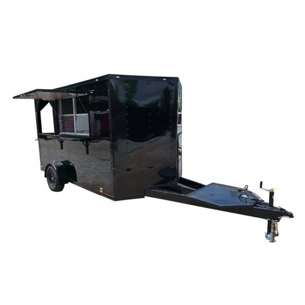 7' X 12' Black W/ Blackout Custom Concession Trailer With 4' Porch
