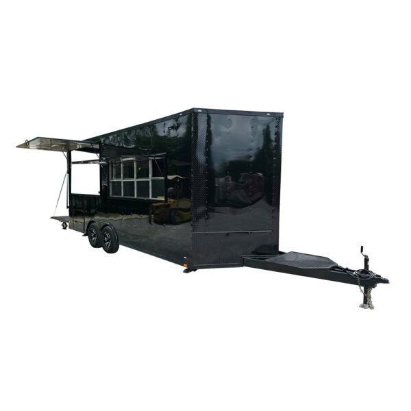 8.5 X 20 Black W/ Blackout Concession Trailer With 8' Porch Food Event Catering