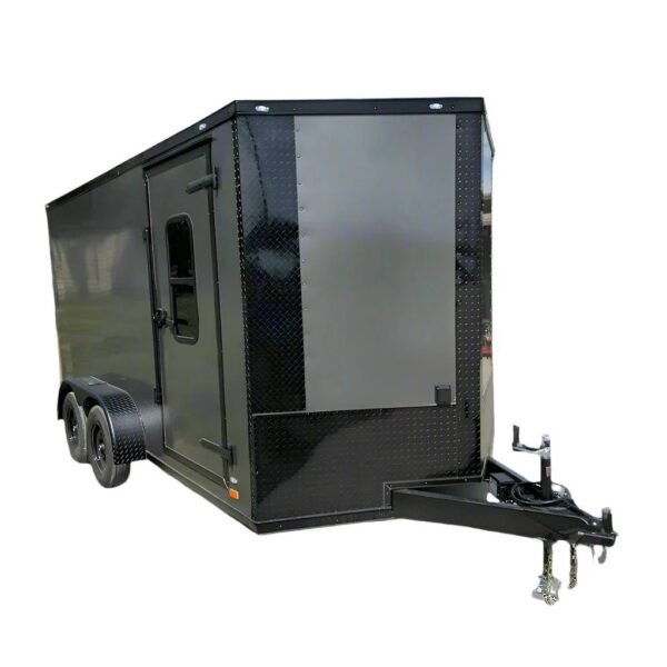 7×14 Charcoal V-Nose Enclosed Trailer (2) 3,500lb Axles Windows Elect & Blkout Pkg