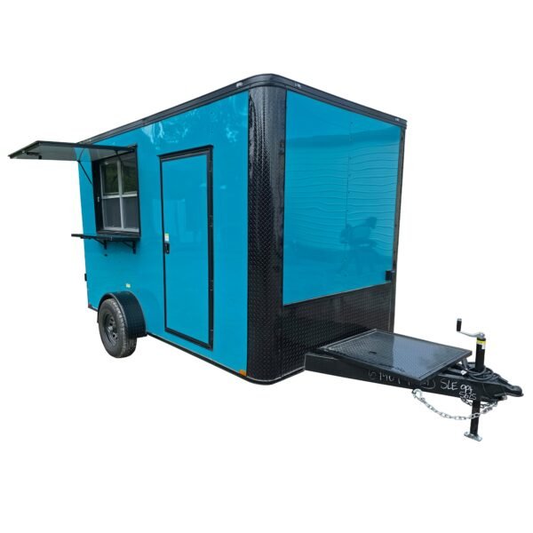 7' X 12' Water Blue Concession Trailer Flat Front Food Event Catering