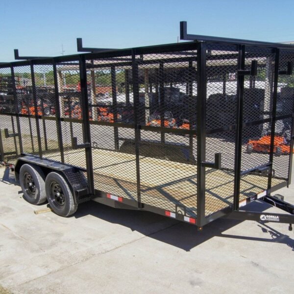 7×16 Tandem Straight Deck Utility Trailer with 6ft Mesh Sides and Ladder Racks
