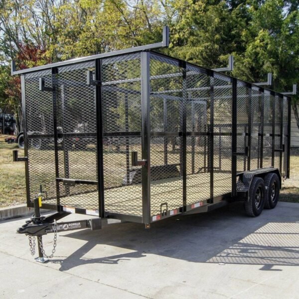 7×18 Tandem Straight Deck Utility Trailer 6ft Mesh Sides Ladder Racks