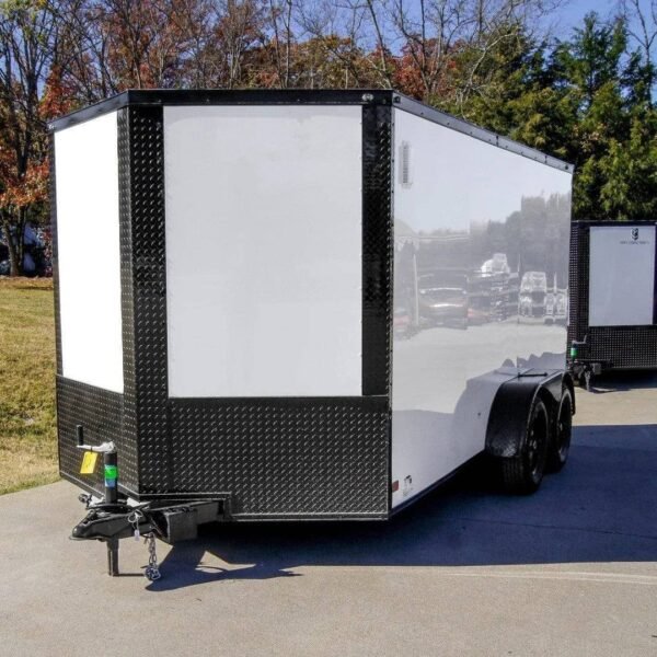 7×14 Enclosed Trailer White V-Nose Blackout Package (2) 3,500lb Axles