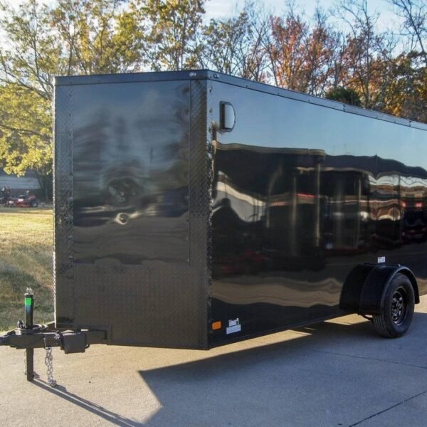 7×14 Enclosed Trailer Black V-Nose Blackout Package 3,500lb Axle Storage