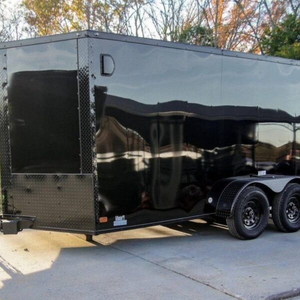 7×14 Enclosed Trailer Black V-Nose Blackout Package Storage (2) 3,500lb Axles