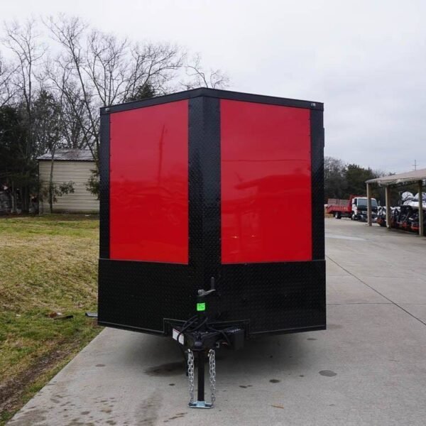 7×14 Enclosed Trailer Red V-Nose Blackout Package 3,500lb Axle Storage