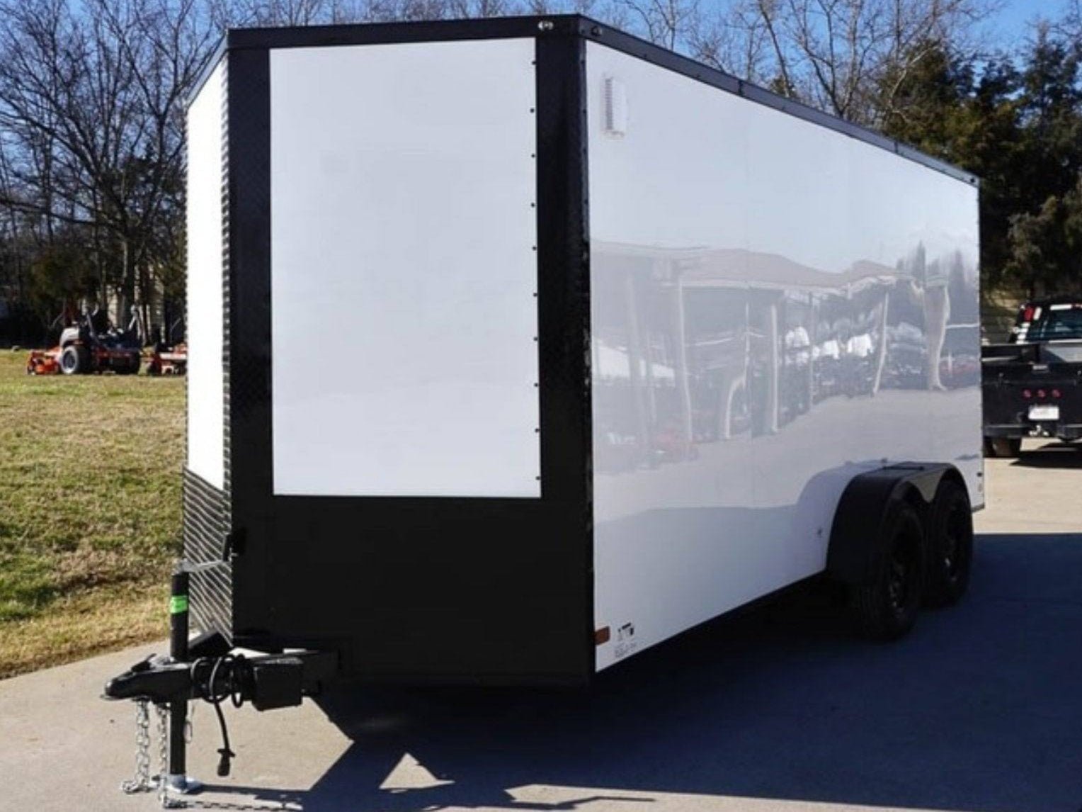 dsc03561_2.jpg 7×16 Enclosed Trailer White V-Nose Blackout Package Tandem Axle Storage - Image 1