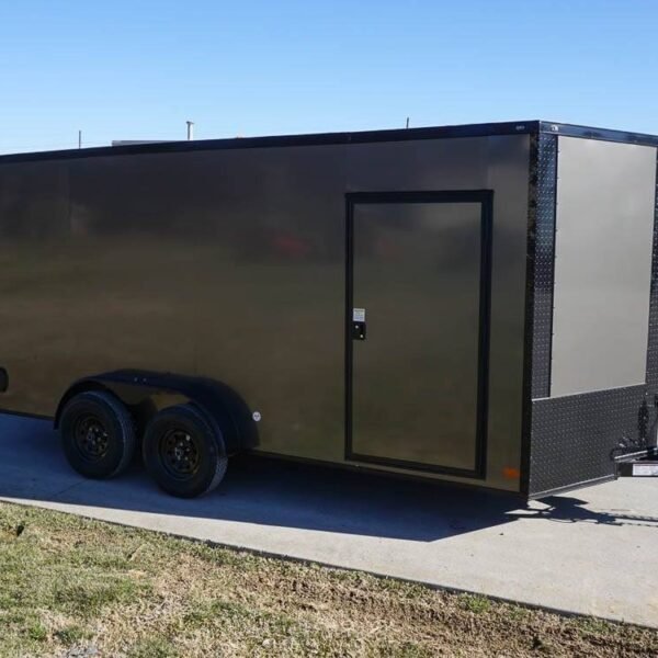 7×16 Enclosed Trailer Charcoal V-Nose Blackout Package Tandem Axle Storage