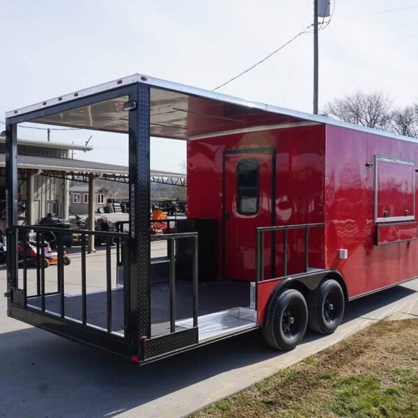 8.5 x 22 Red V-Nose BBQ Porch Concession with Blackout Trim Package