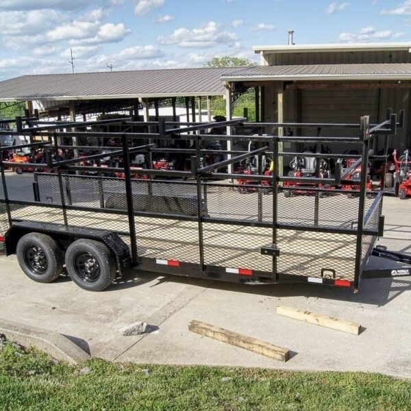 6.4×20 Straight Deck Tandem Utility Trailer Mesh Sides Double Ladder Racks