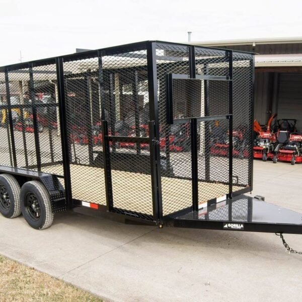 6.4×14 Powder Coated Straight Deck Utility Trailer 6ft Mesh Side Slide Up Gate