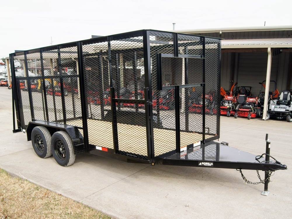 dsc05210_3-1.jpg 6.4×14 Powder Coated Straight Deck Utility Trailer 6ft Mesh Side Slide Up Gate - Image 1