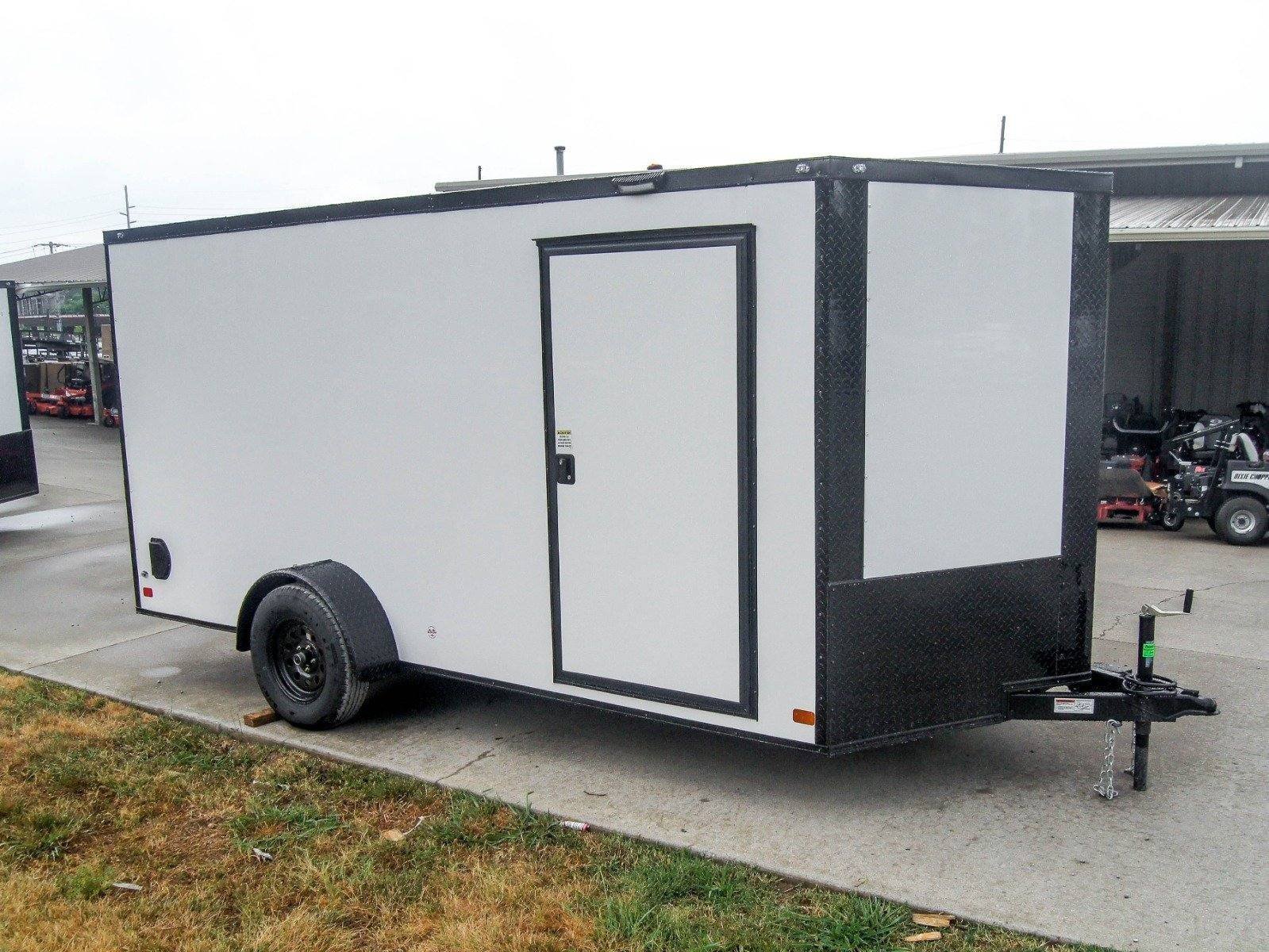 dsc08125_2.jpg 7×14 Enclosed Trailer White V-Nose Blackout Package 3,500lb Axle Storage - Image 1