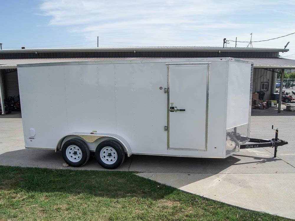 dsc08334_1-1.jpg 7×16 White V-Nose Enclosed Trailer with Elect Pkg (2) 3500lb Axle Storage - Image 1