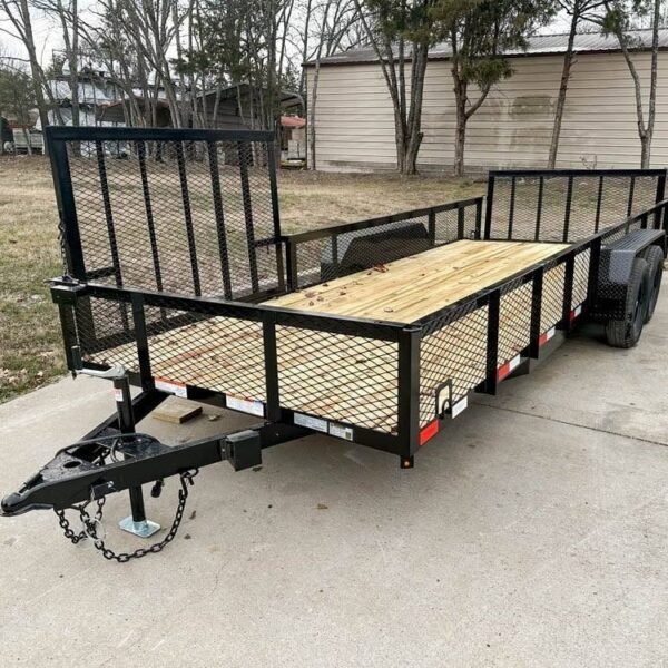 7×20 Powder Coated Utility Trailer with Side Gate and 18″ Mesh (2) 3,500lb Axles