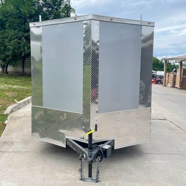 7×14 Enclosed V-Nose Trailer Silver with Ladder Racks (2) 3,500lb Axles Storage