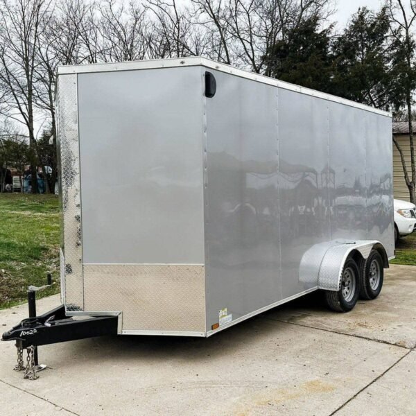 7×16 Silver V-Nose Enclosed Trailer (2) 3,500lb Axles 7ft Interior