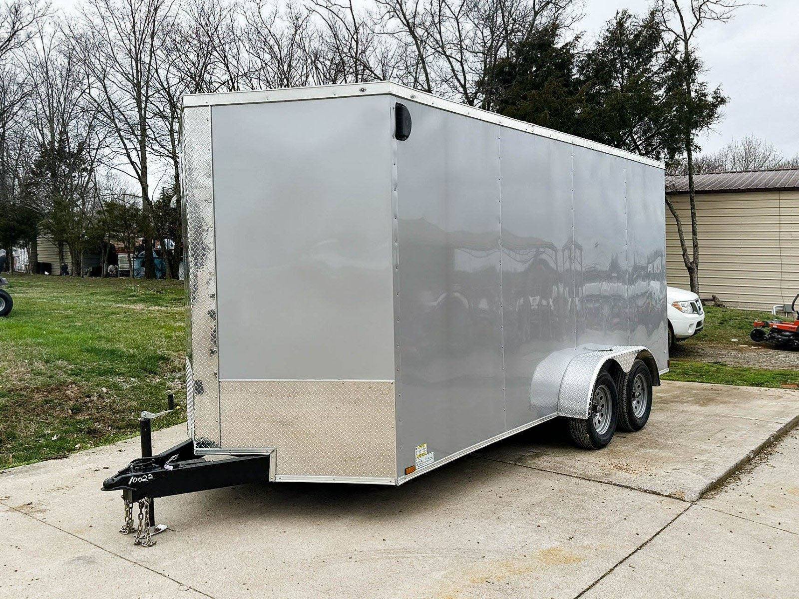 img_8902-3_1_533dfb1b-5097-42d8-9398-5c1af426c641.jpg 7×16 Silver V-Nose Enclosed Trailer (2) 3,500lb Axles 7ft Interior - Image 1