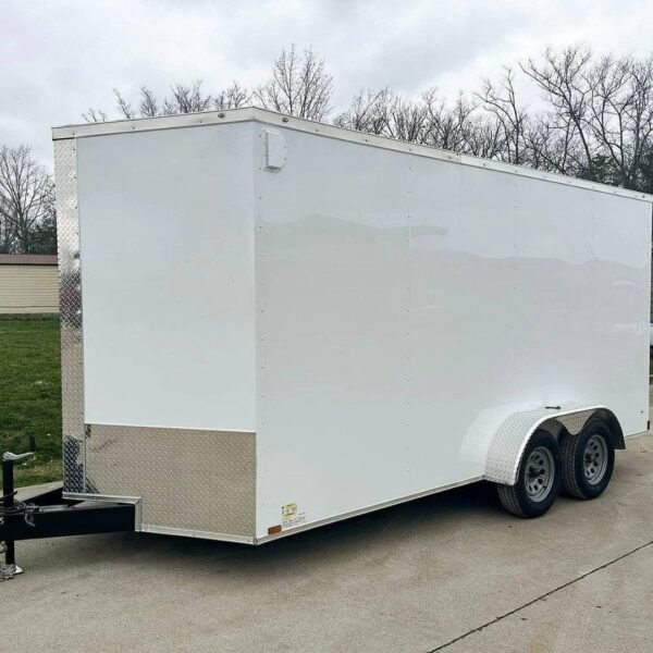 7×16 White V-Nose Enclosed Trailer (2) 3,500lb Axles 7ft Interior