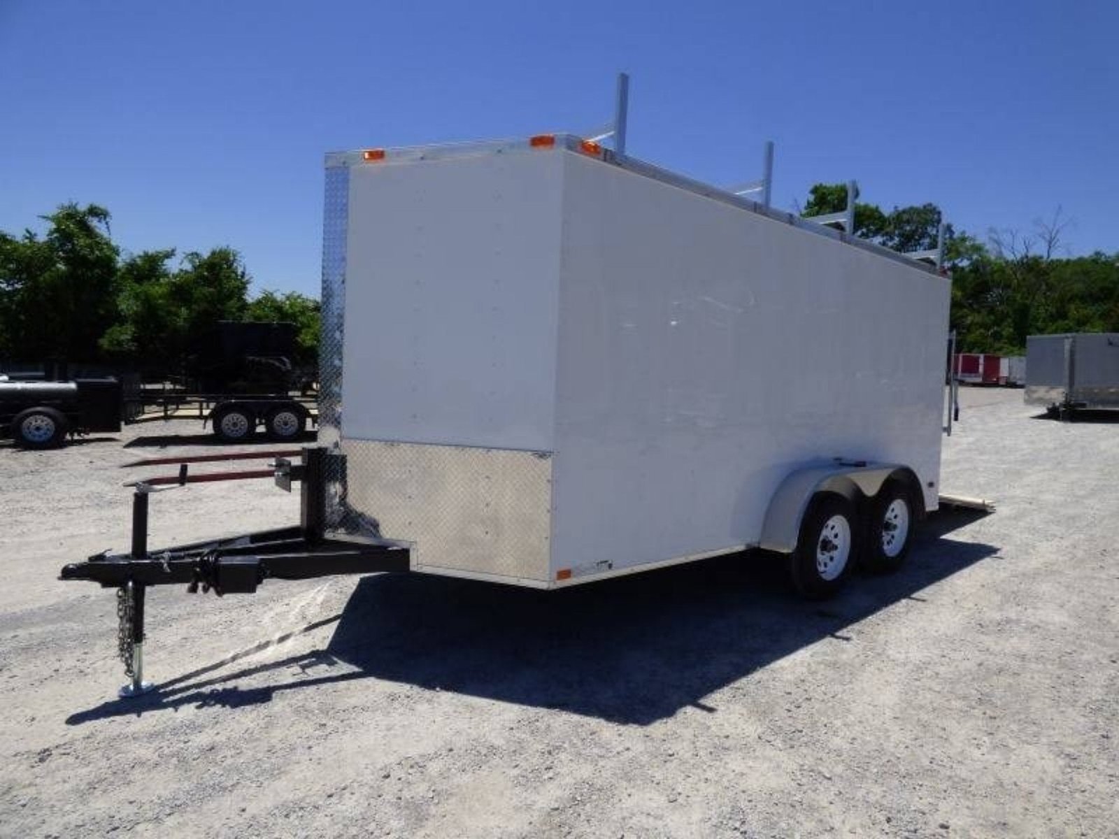 p1250436edited.jpg 7×14 Enclosed Trailer White V-Nose Ladder Racks (2) 3500lb Axles Storage - Image 1